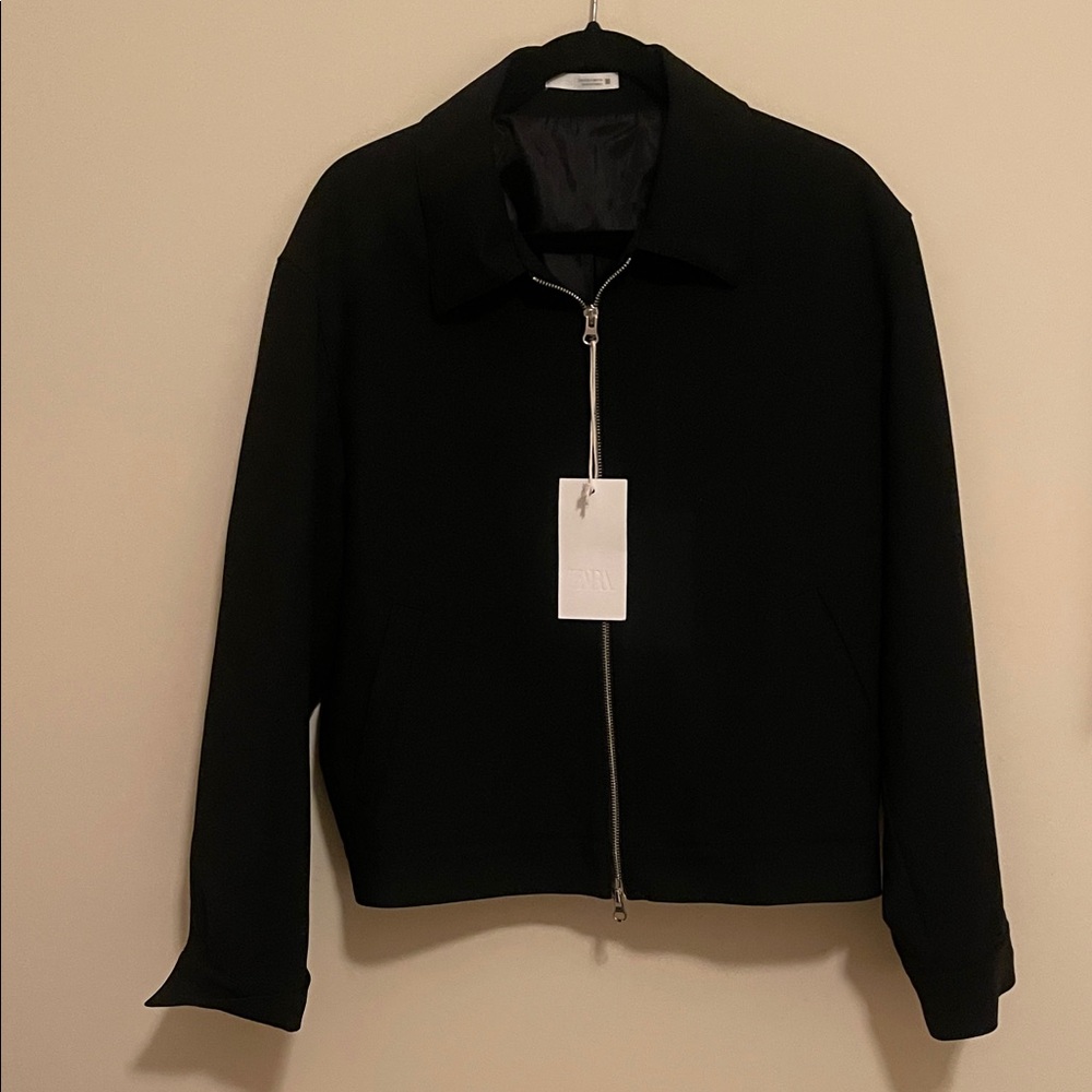 Classic Black Bomber Jacket Zara- Small